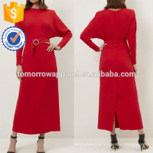 New Fashion Red Belted Langarm Midi Täglichen Kleid Herstellung Großhandel Mode Frauen Bekleidung (TA5159D)